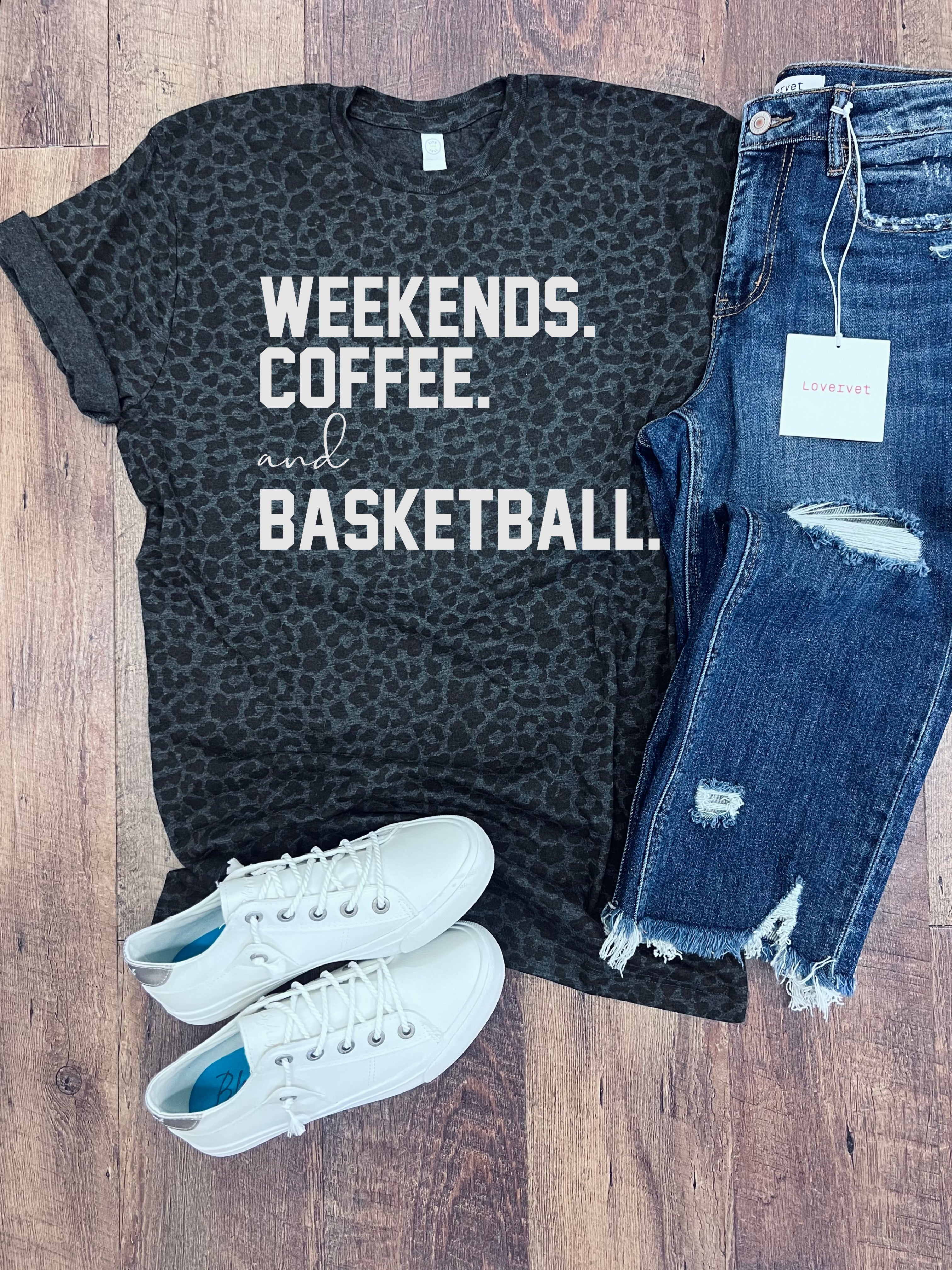 Weekends Coffee Basketball Tee in Black Leopard