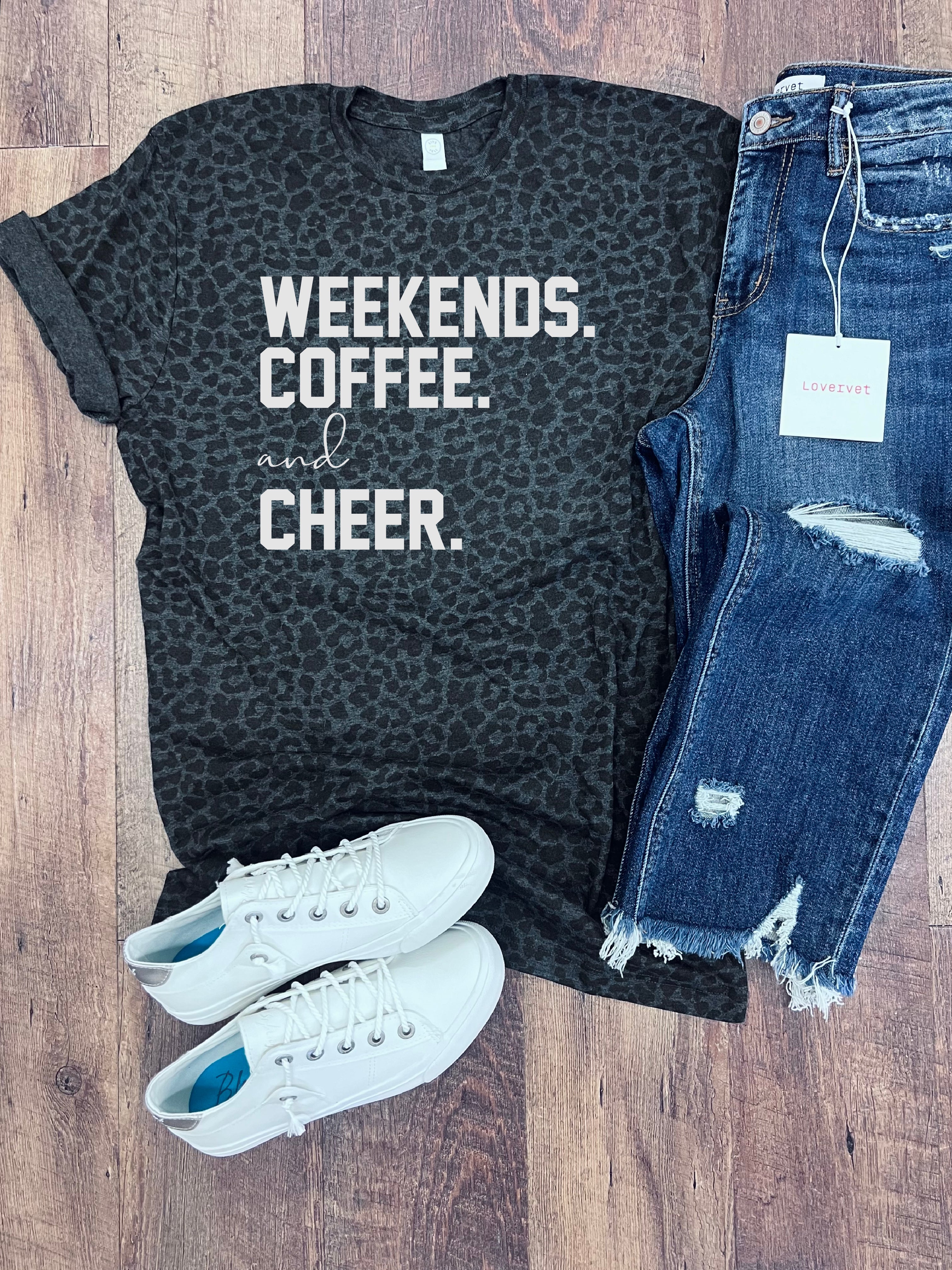 Weekends Coffee Cheer Tee in Black Leopard