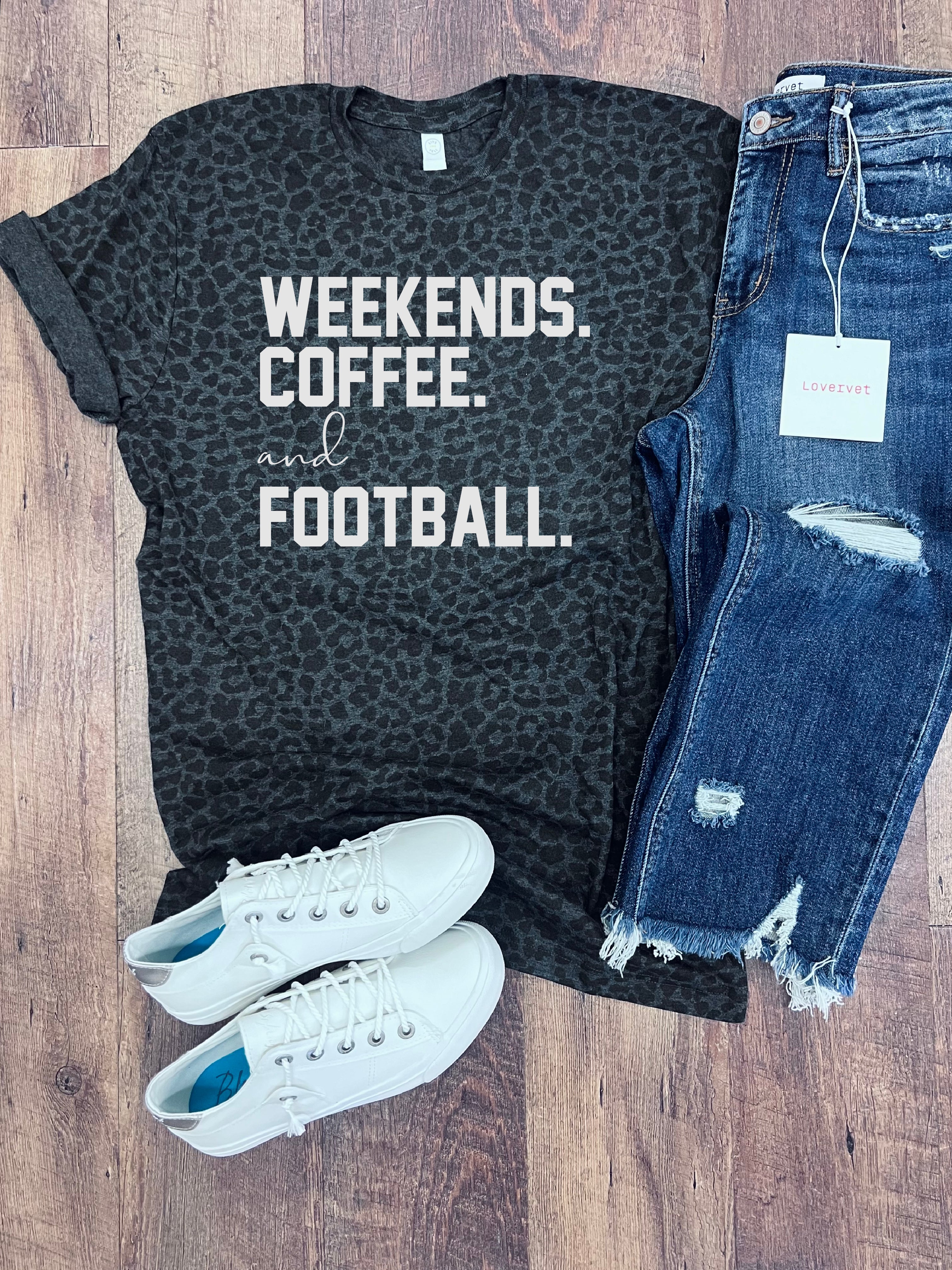 Weekends Coffee Football Tee in Black Leopard