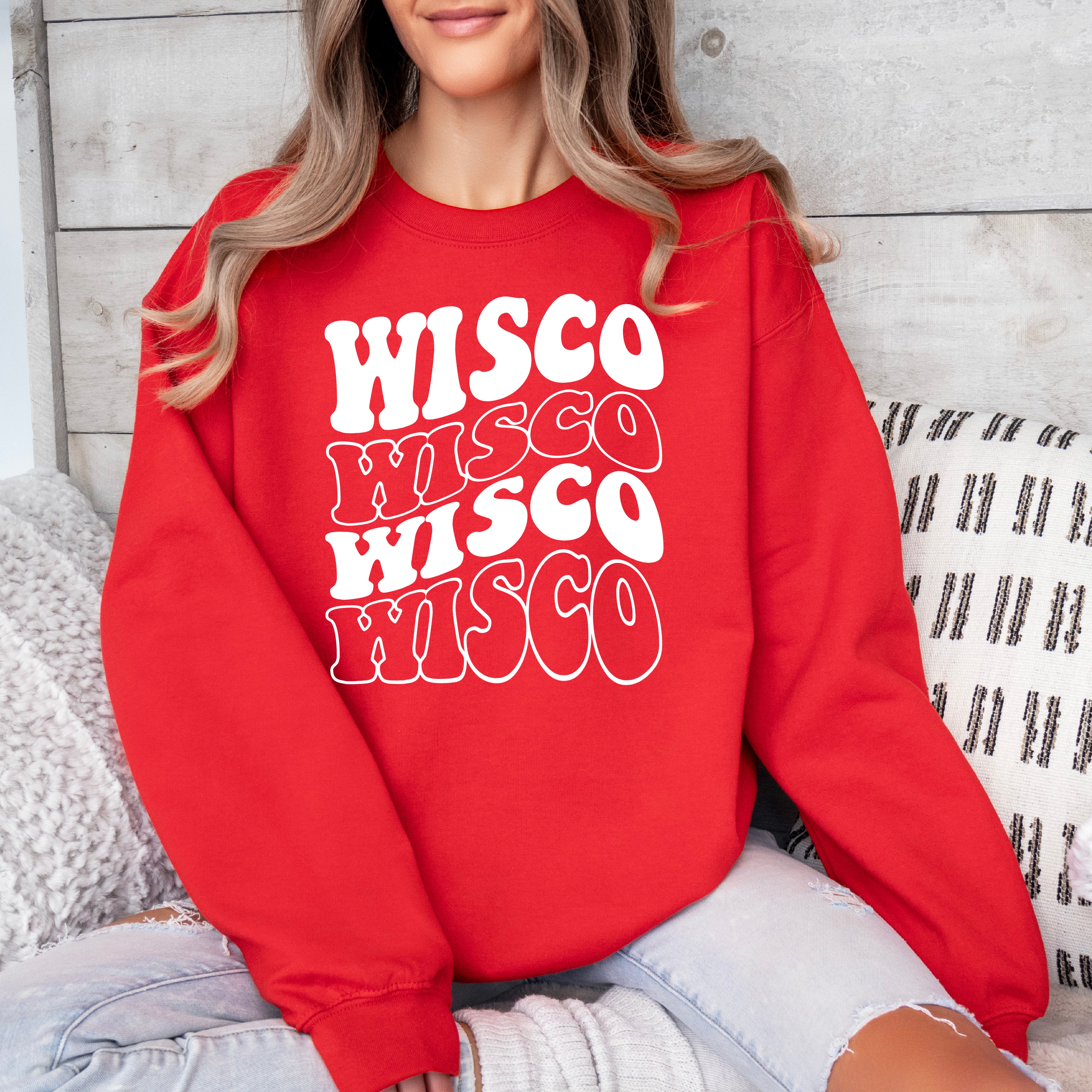 Wisco Crew Sweatshirt in Red or White