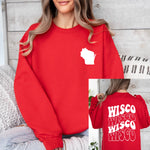Load image into Gallery viewer, Wisco Crew Sweatshirt Front and Back in Red or White
