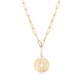 Gold Stainless Steel Sunburst Cross Paperclip Charm Necklace