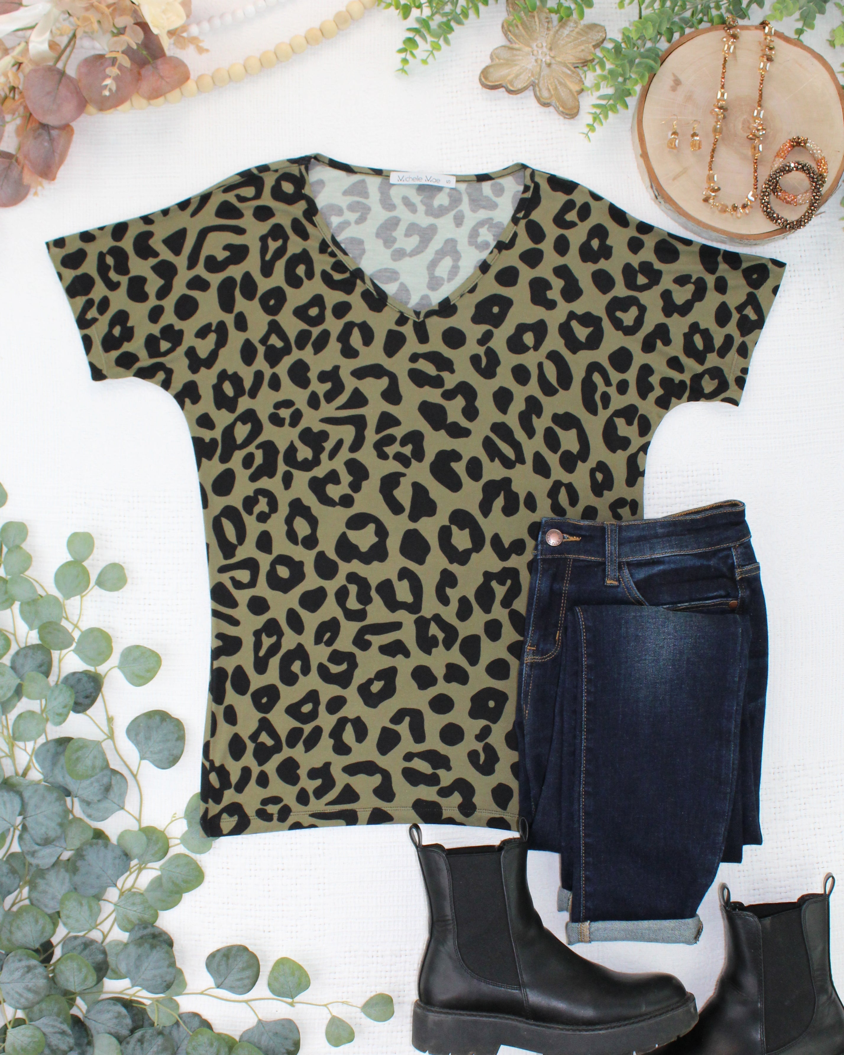 Chloe Cozy Top - Olive Animal Print