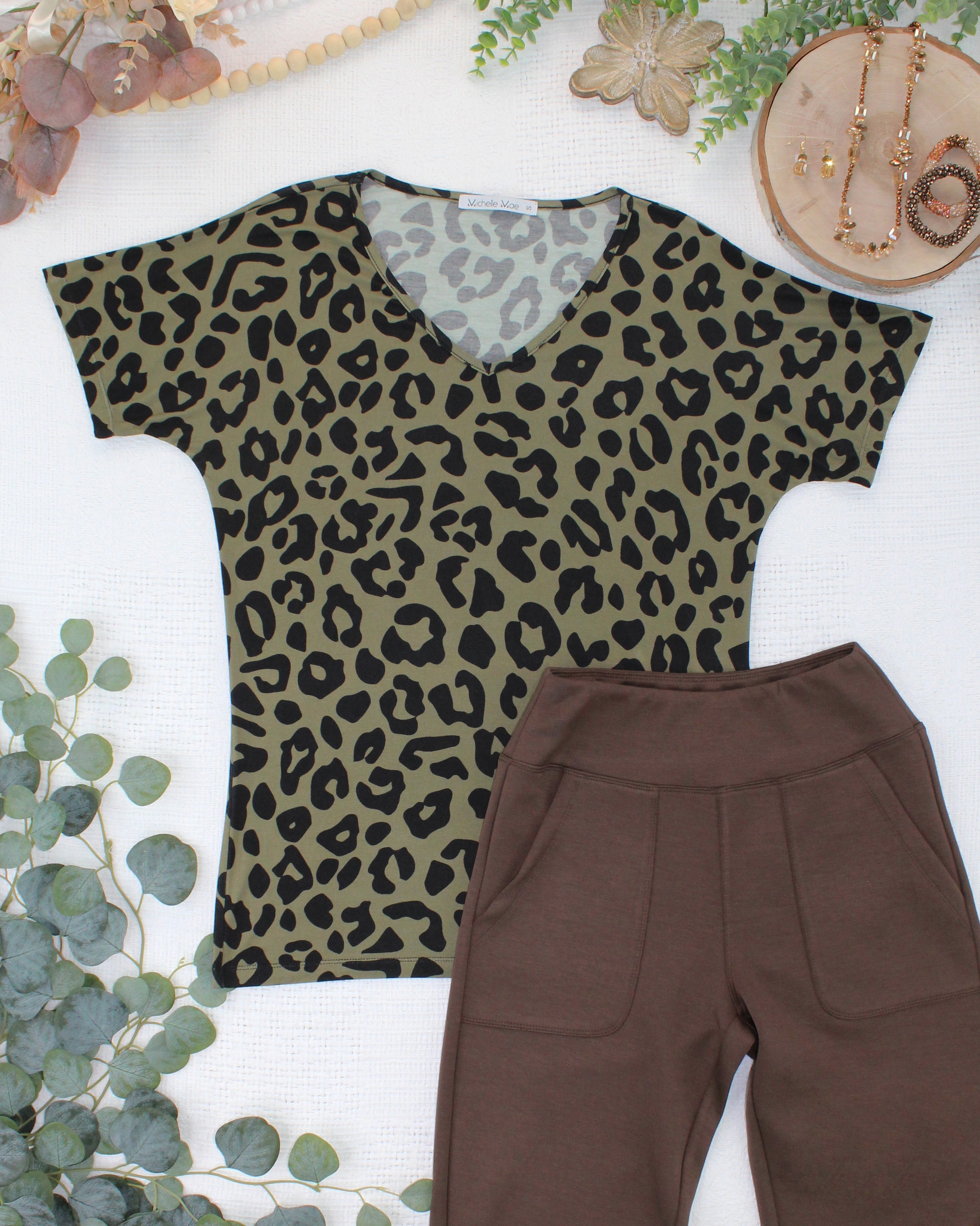 Chloe Cozy Top - Olive Animal Print