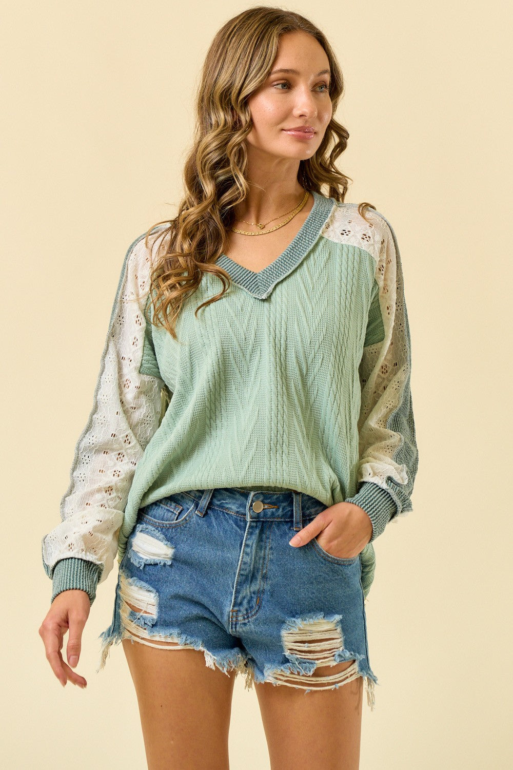 Lace Haven Top in Sage