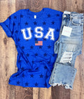 USA Flag Star Tee in Royal Blue