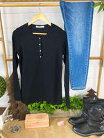 Load image into Gallery viewer, Harper Long Sleeve Henley - Black
