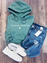 Load image into Gallery viewer, State Heart Hoodie in Forest Green (MN, WI, MI, SD, ND, IA, WA)
