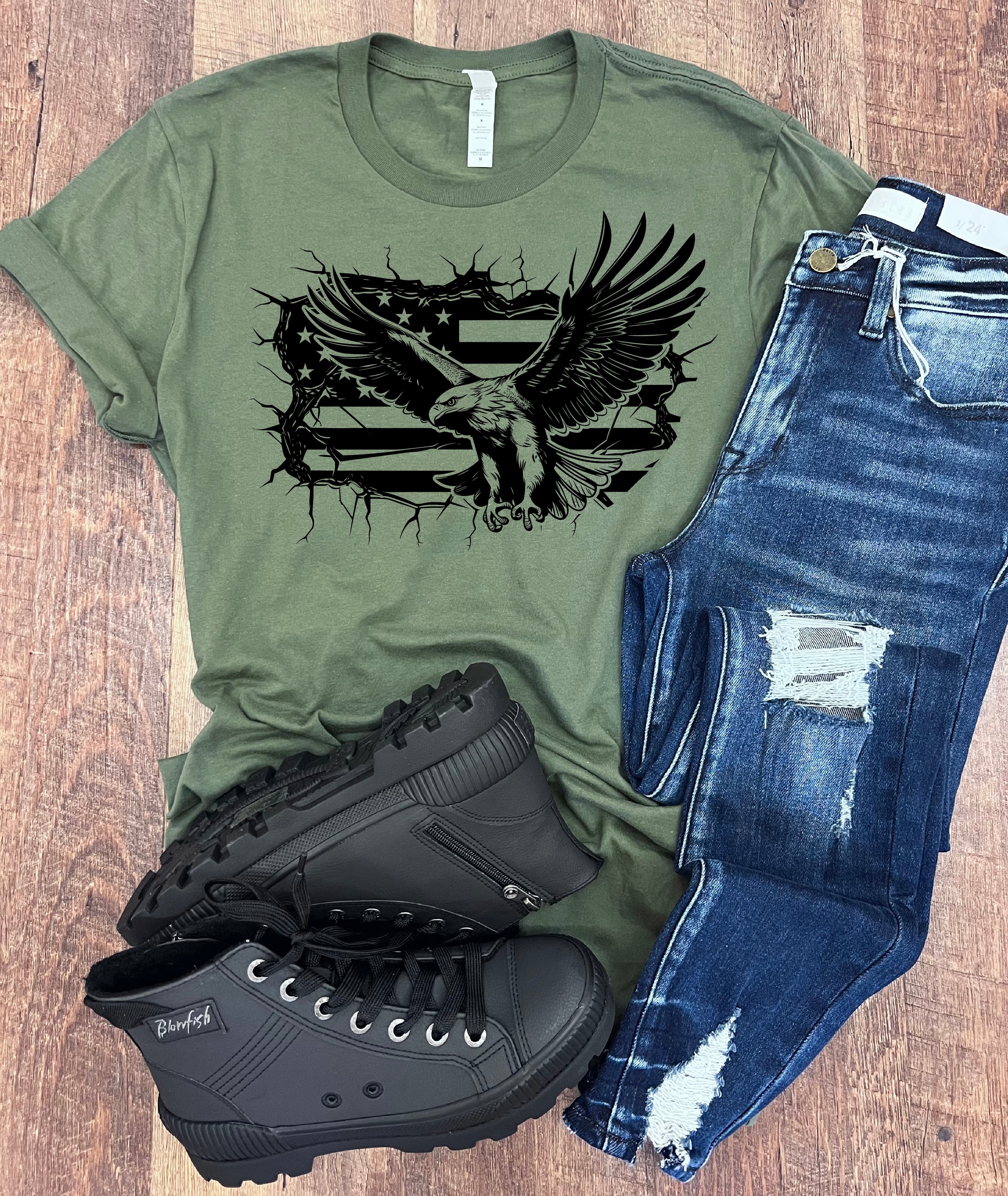 Eagle Flag  in Military Green in Tee OR Crew