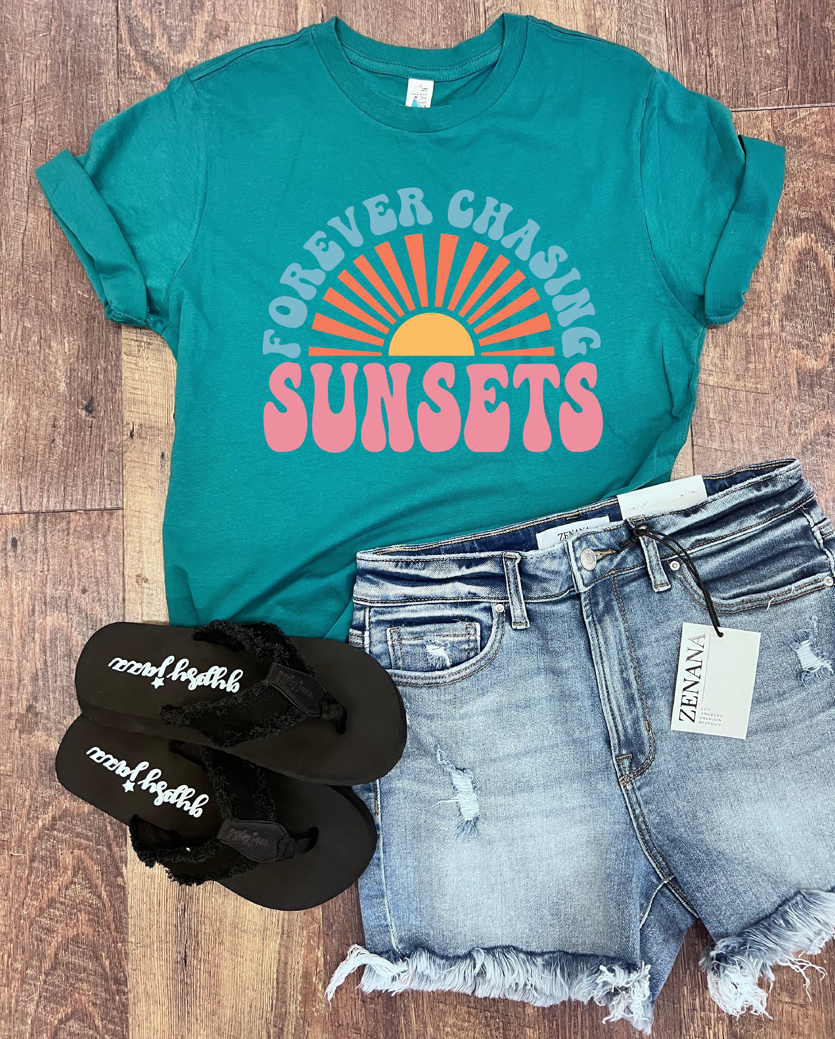 Forever Chasing Sunsets Tee in Teal