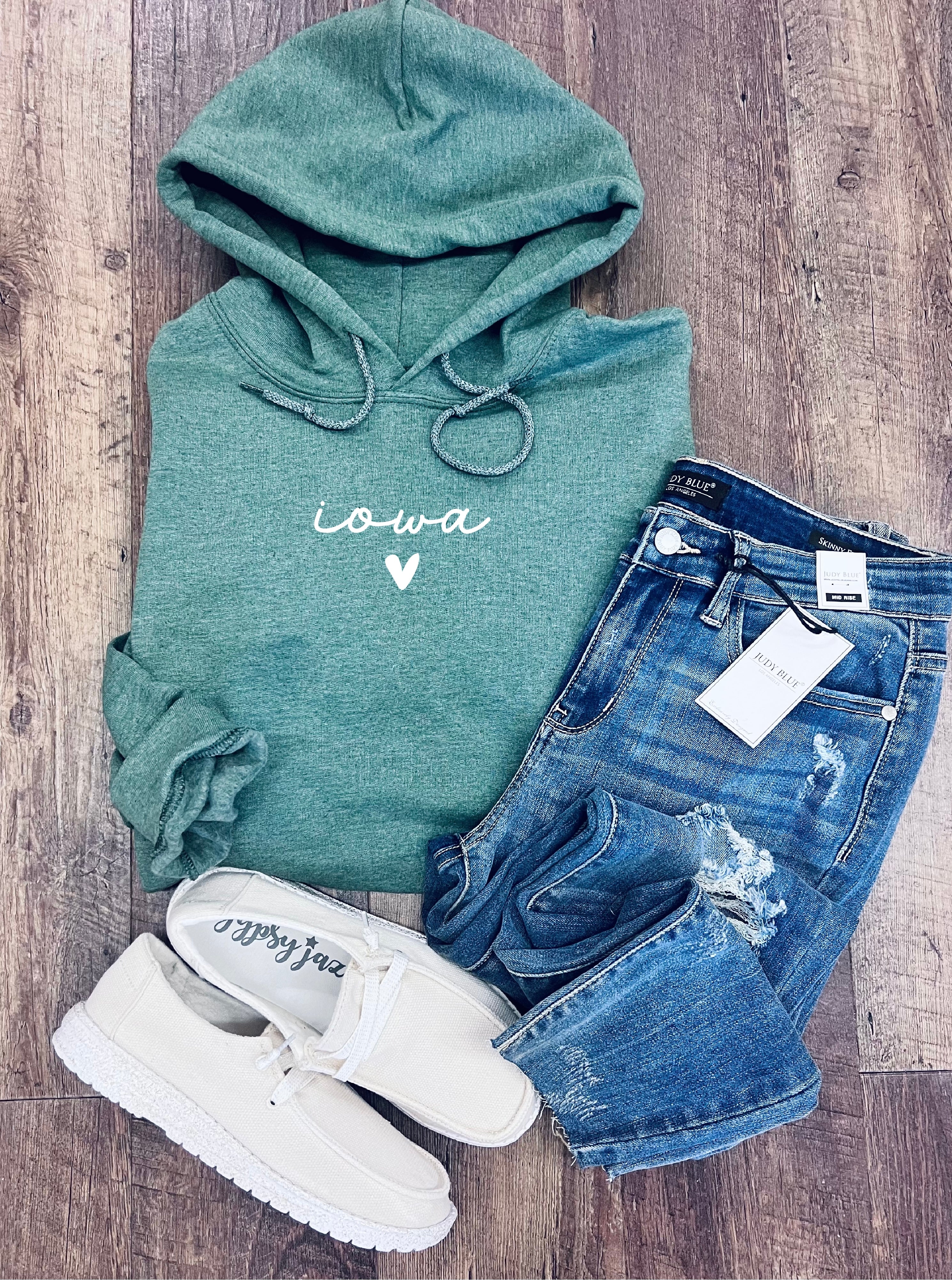 State Heart Hoodie in Forest Green (MN, WI, MI, SD, ND, IA, WA)