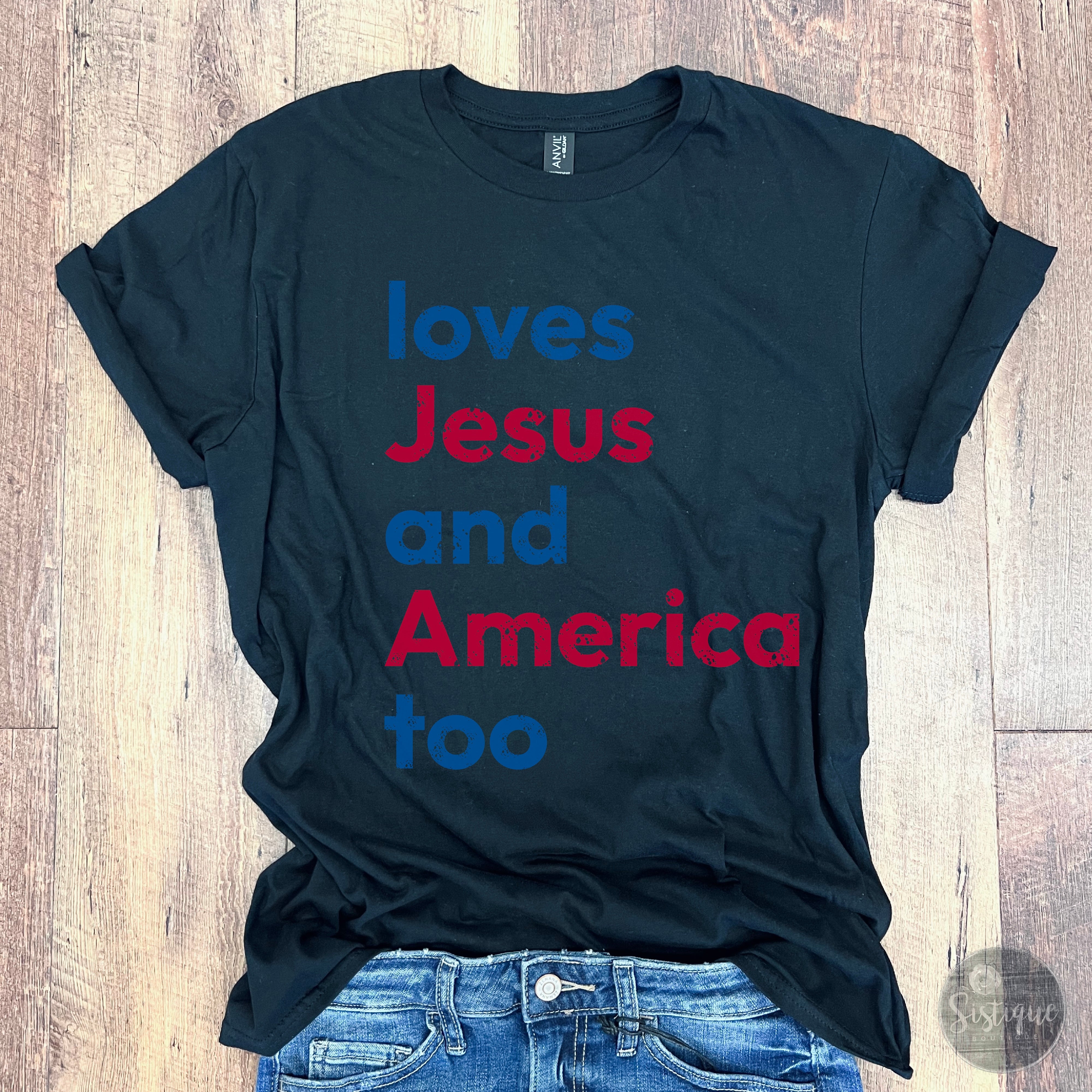 Loves Jesus and America Tank Heather Black