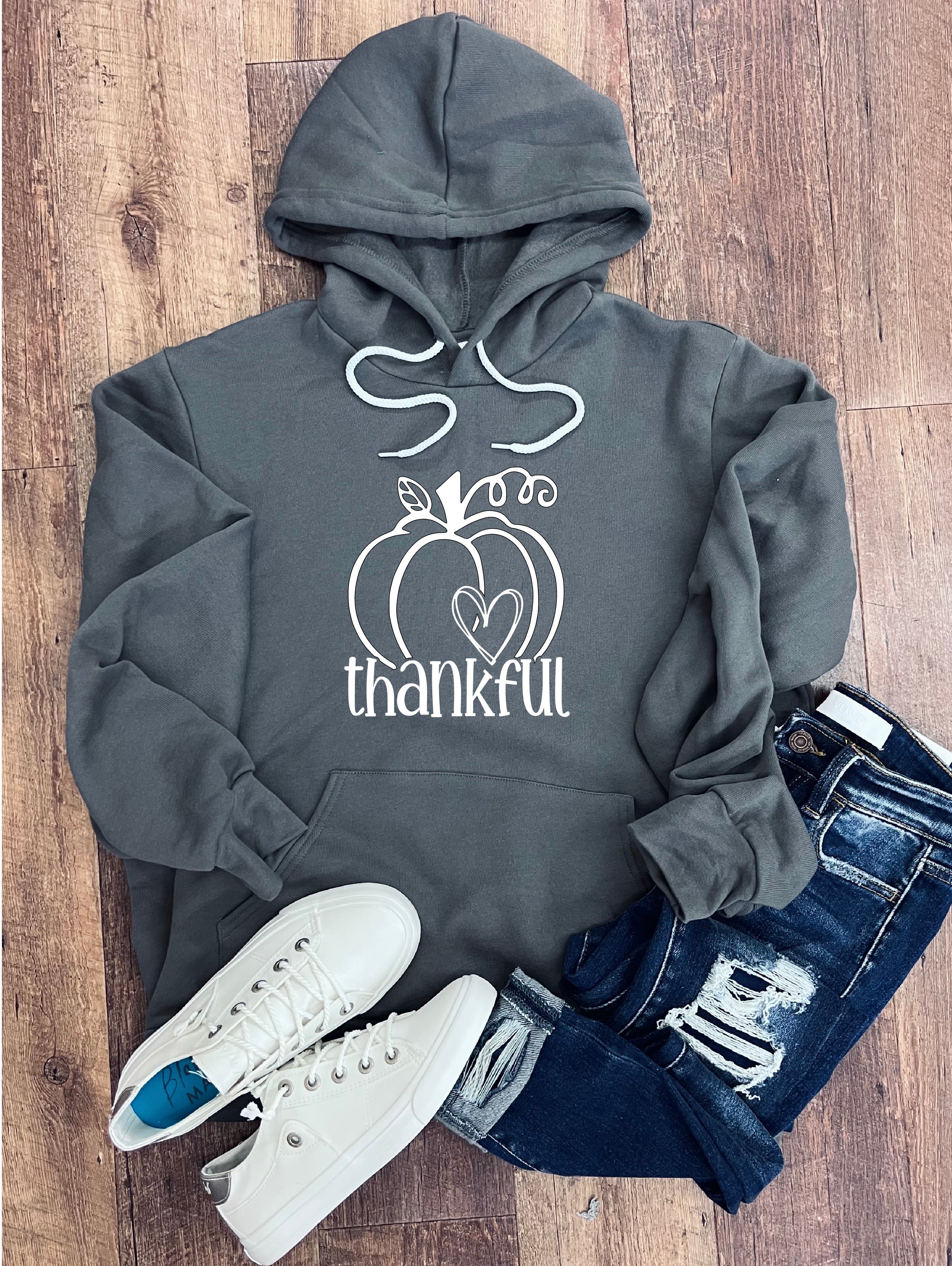 Thankful Pumpkin Hoodie in Asphalt