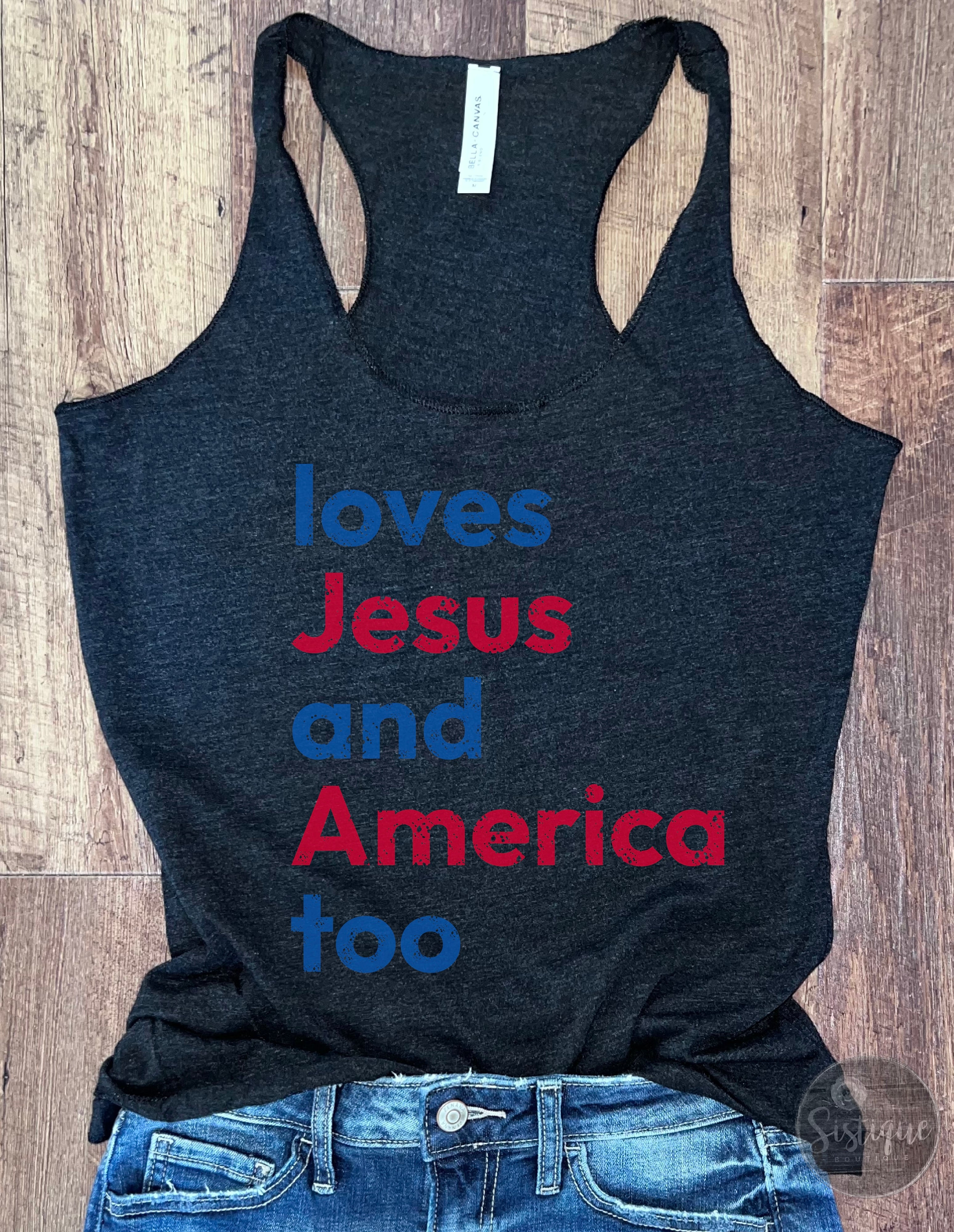 Loves Jesus and America Tank Heather Black