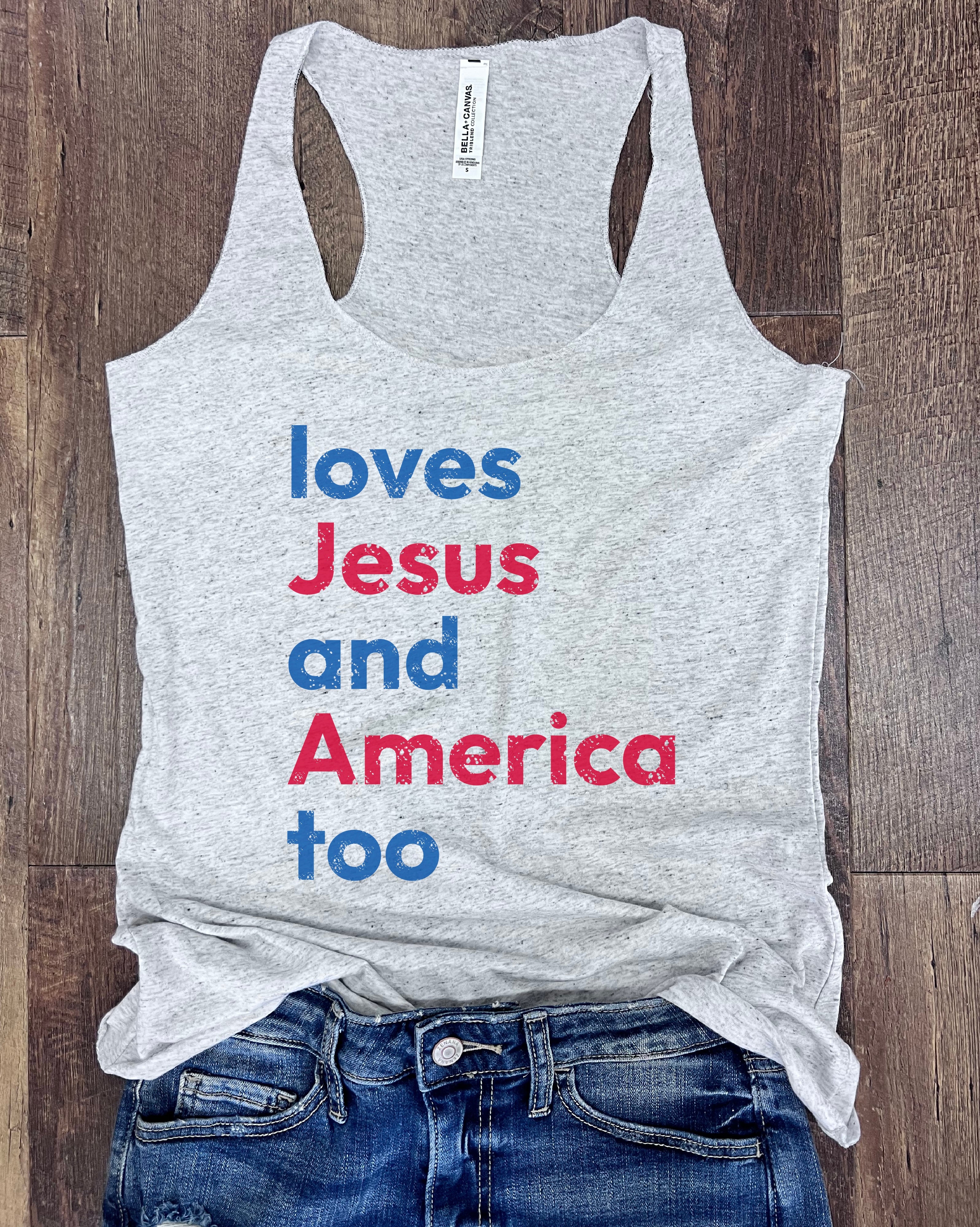 Loves Jesus and America Tank in Ash