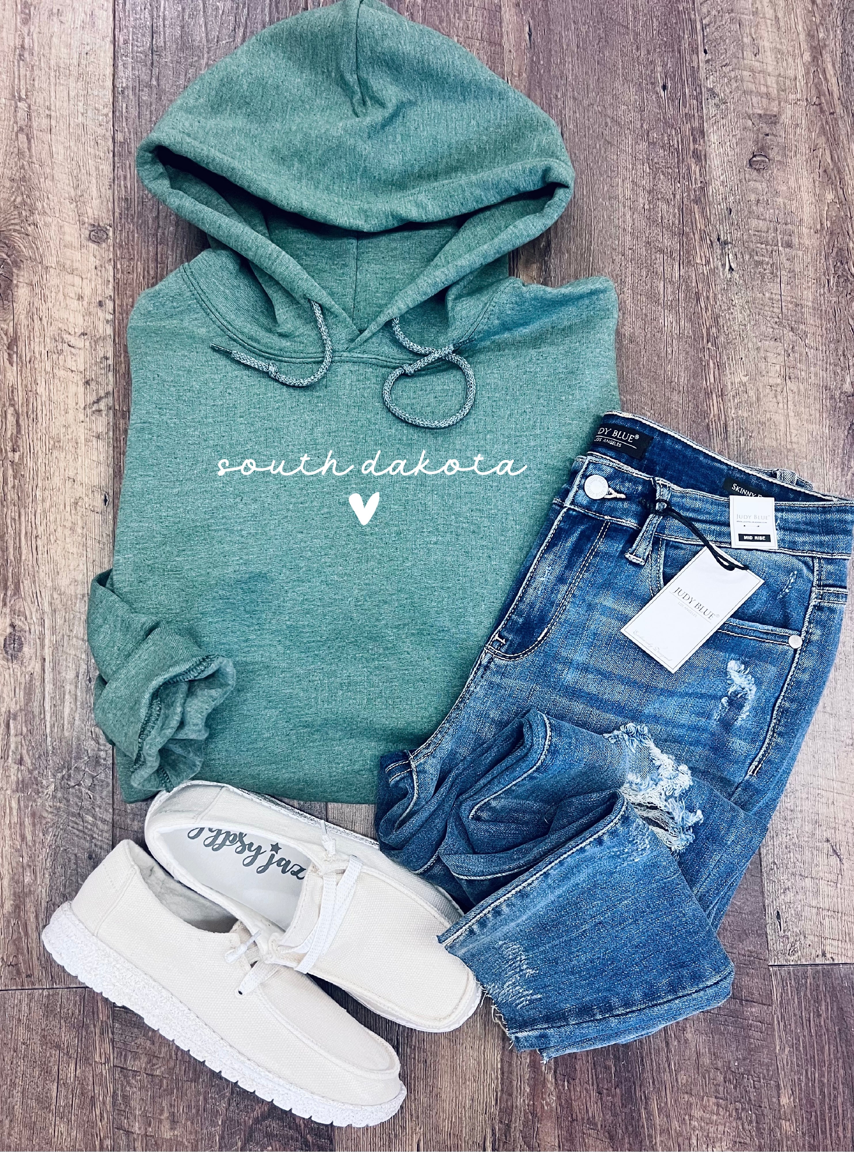 State Heart Hoodie in Forest Green (MN, WI, MI, SD, ND, IA, WA)