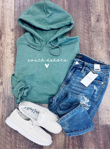 State Heart Hoodie in Forest Green (MN, WI, MI, SD, ND, IA, WA)