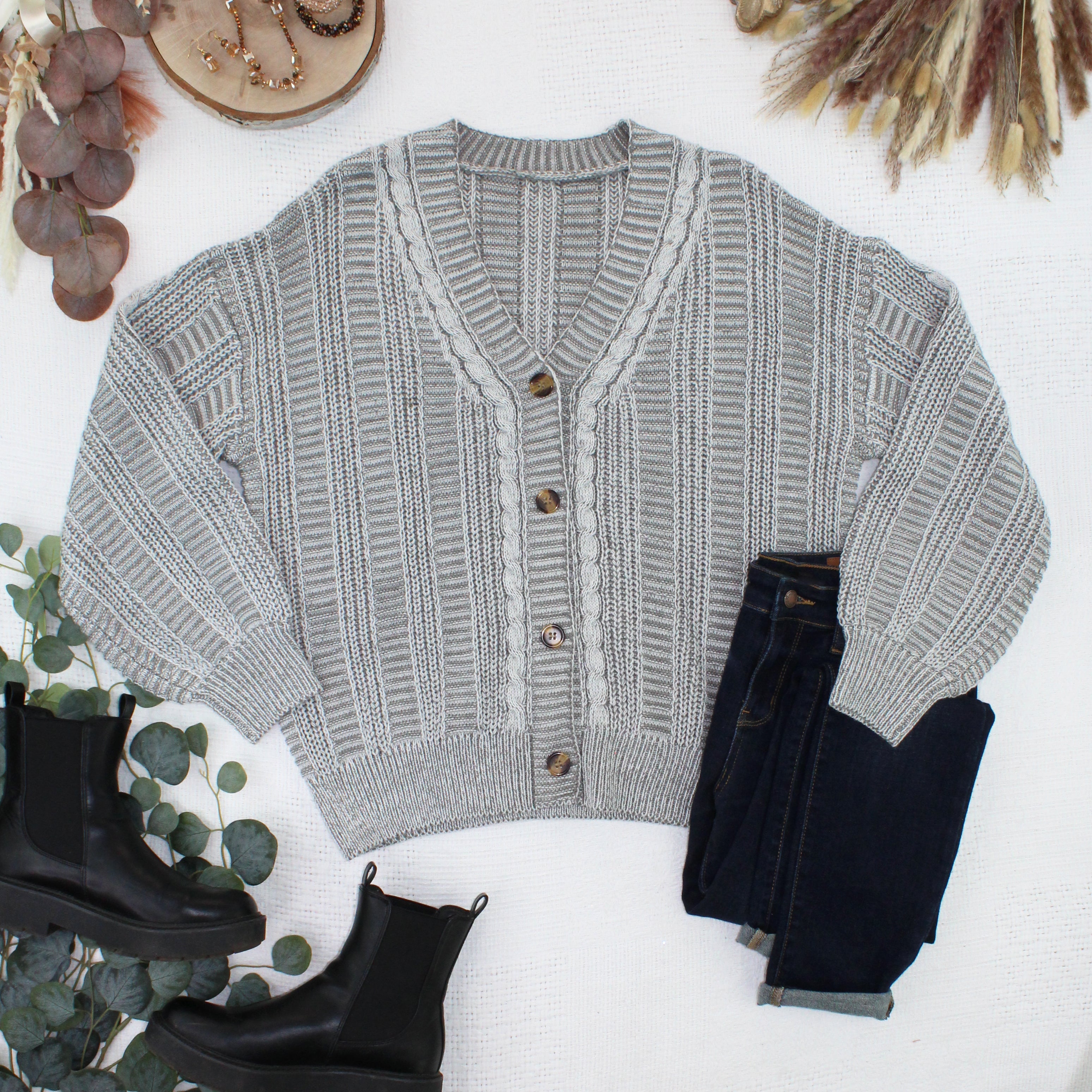 Cable Cardigan - Grey