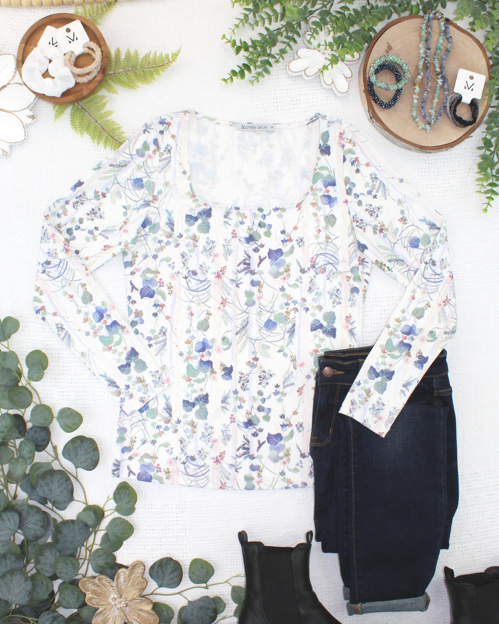Alyssa Long Sleeve Top - Olive Meadow