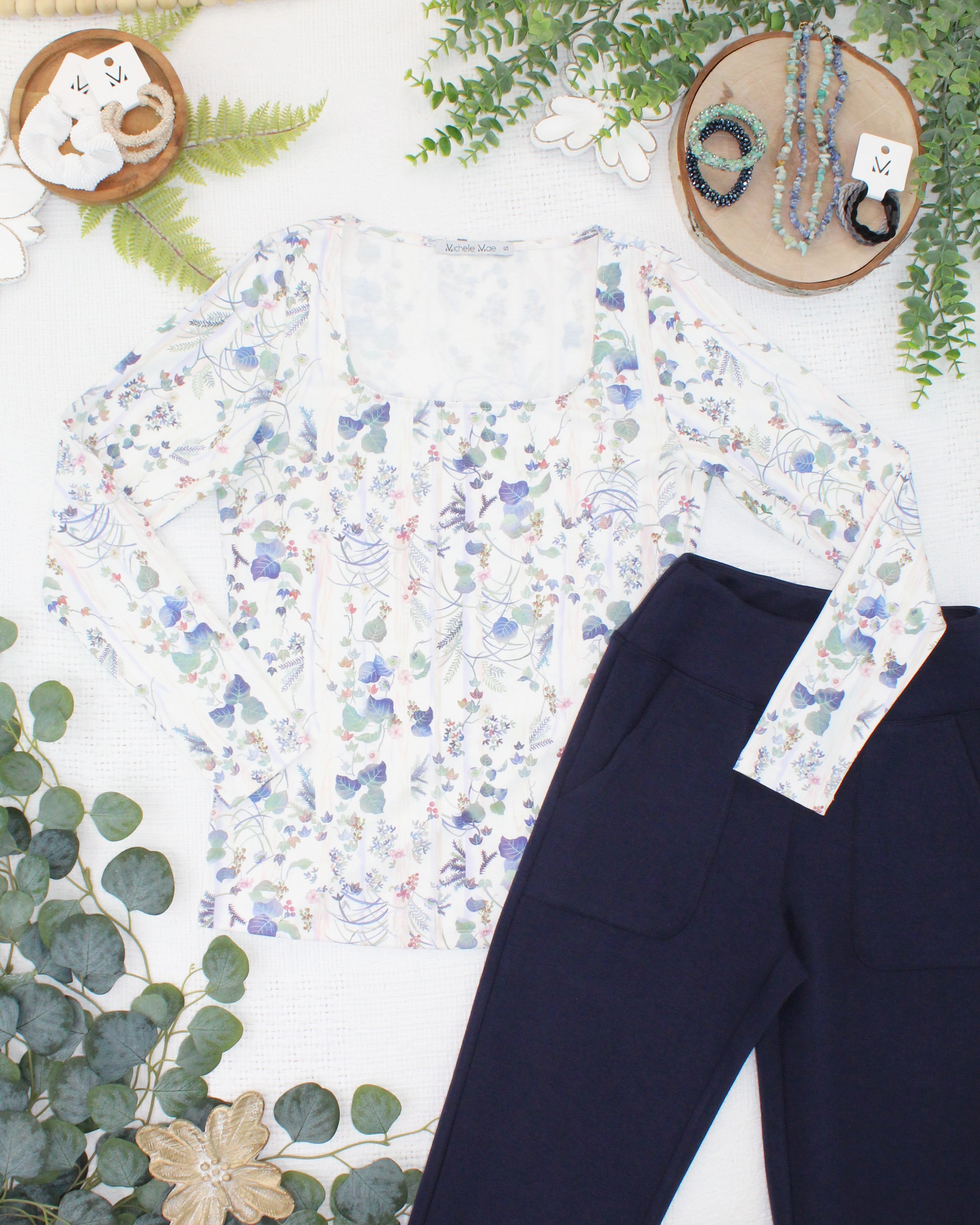Alyssa Long Sleeve Top - Olive Meadow