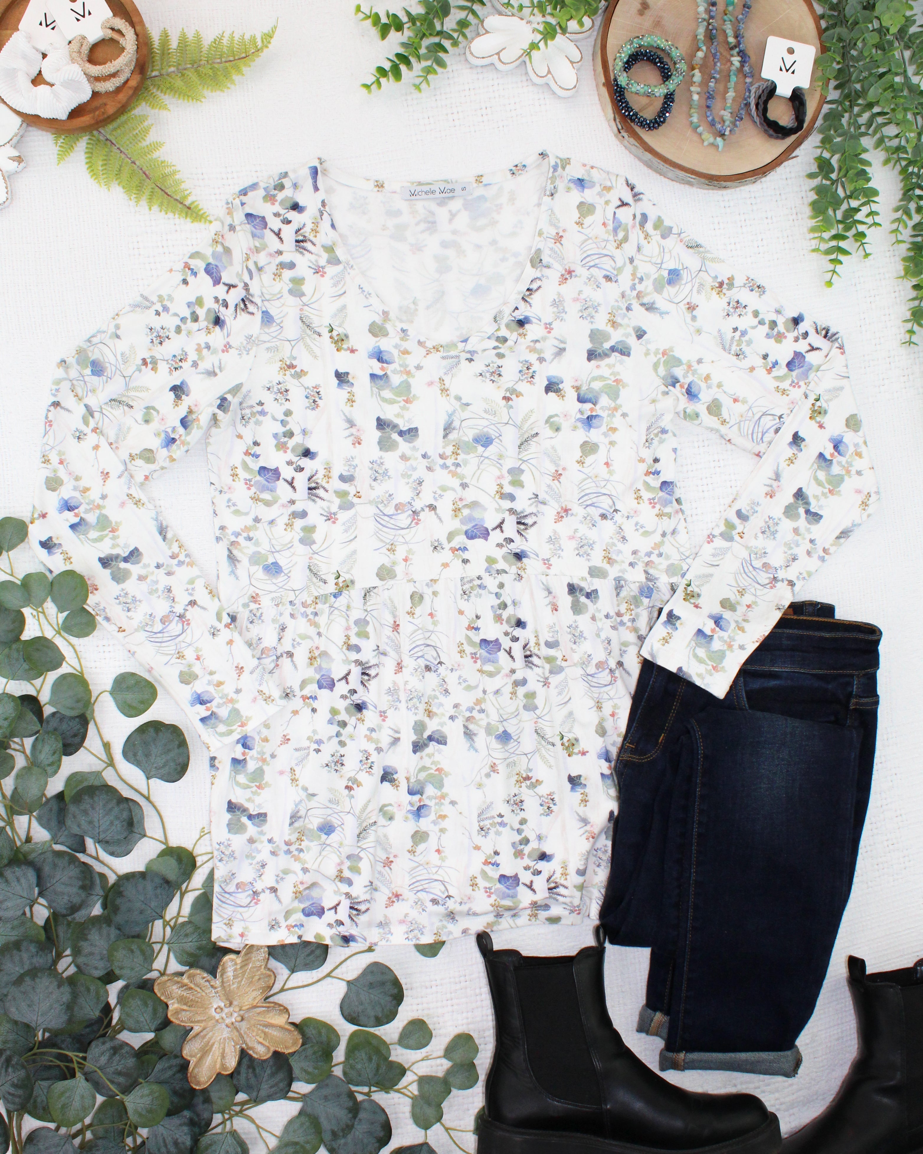 Long Sleeve Sarah Ruffle Top - Olive Meadow