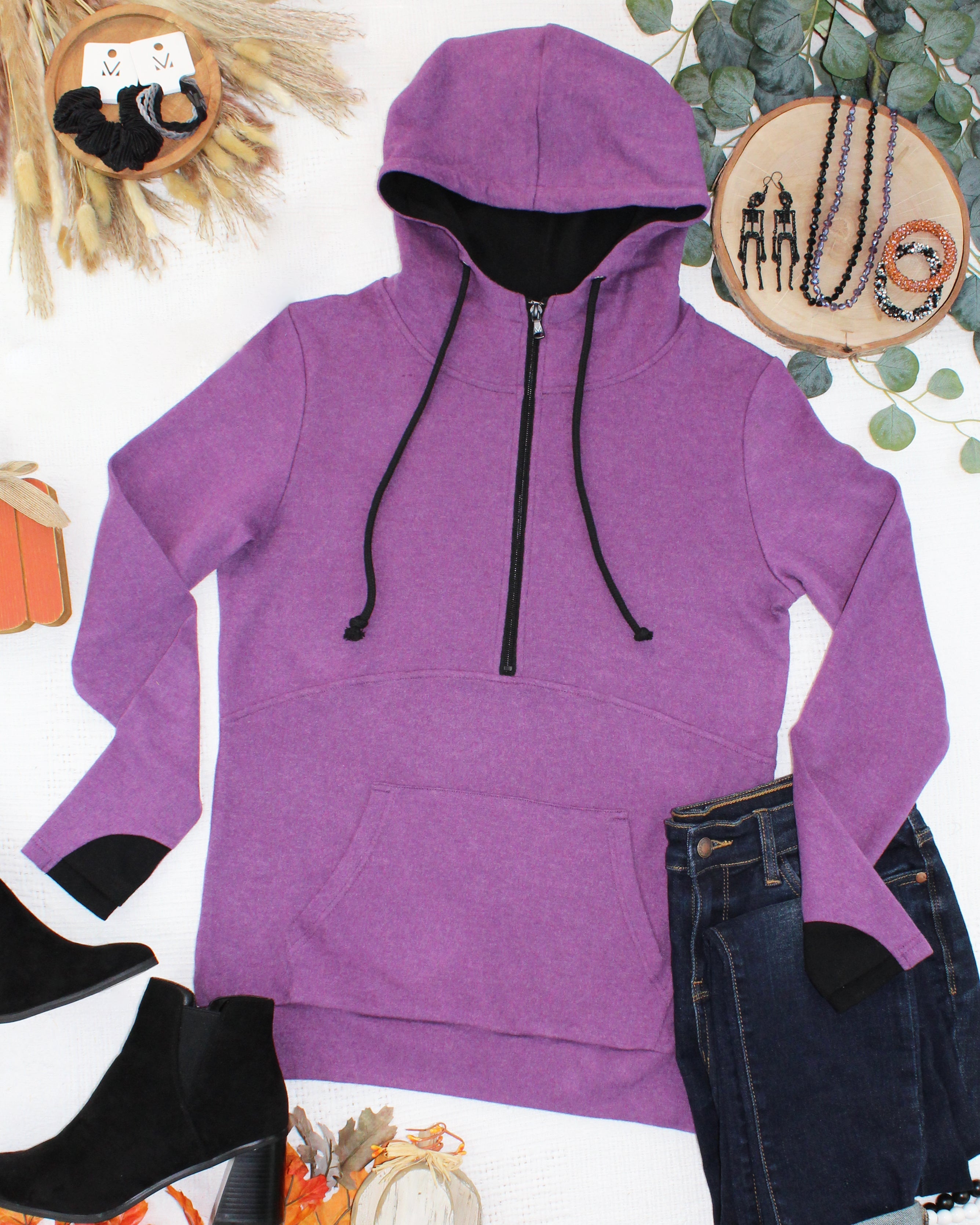 Classic HalfZip Hoodie - Black and Purple