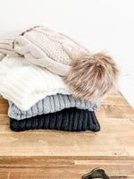 Load image into Gallery viewer, Carly Cable Knit Beanie - Grey
