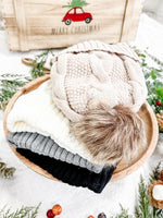 Load image into Gallery viewer, Carly Cable Knit Beanie - Grey
