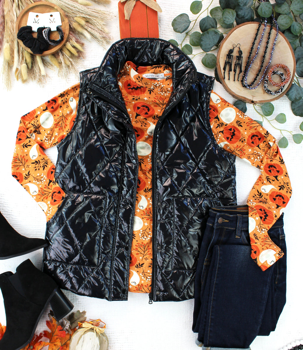 Remy Zip Up Vest - Shiny Black