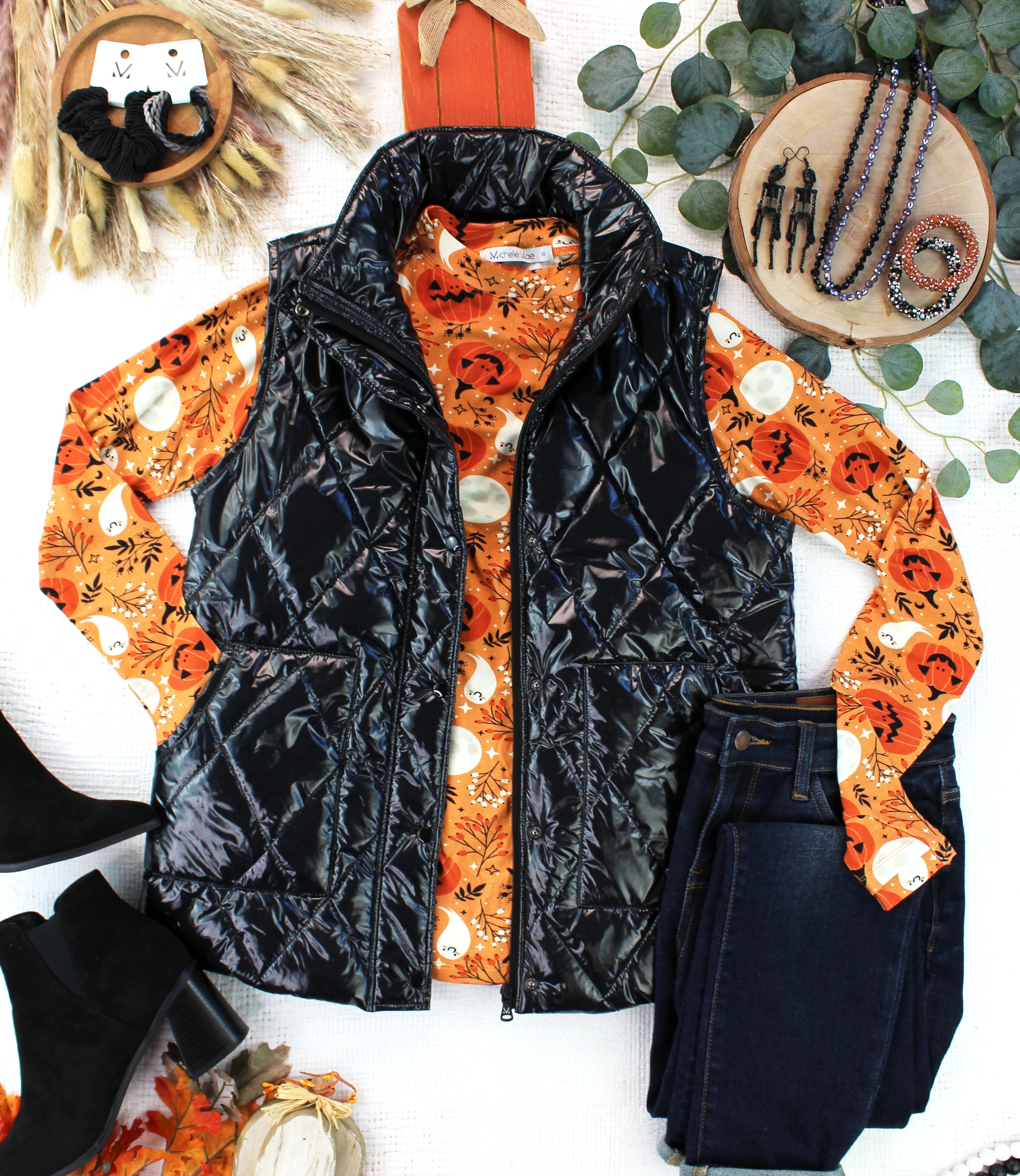 Remy Zip Up Vest - Shiny Black