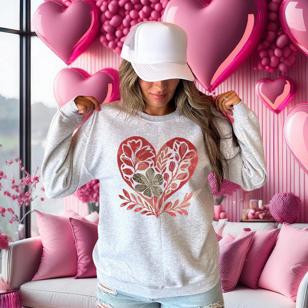 Floral Heart Hoodie, Pullover, Long Sleeve or Tee