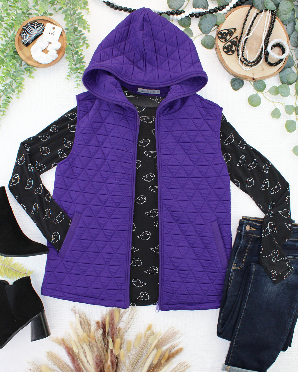 Heather Geometric Hooded Vest - Purple