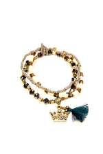 Load image into Gallery viewer, Blue, White, Grey &amp; Gold Beaded Bracelet Set
