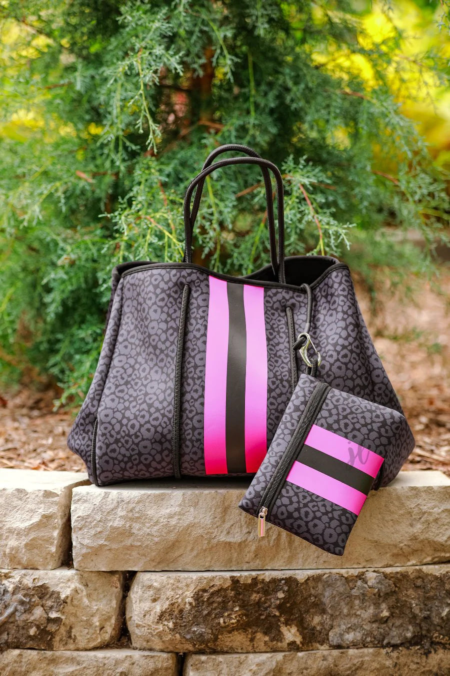 Black With Purple Detail Neoprene Tote Bag