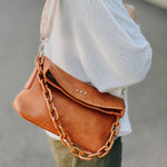 Load image into Gallery viewer, Gwen Foldover Clutch Crossbody in Tan
