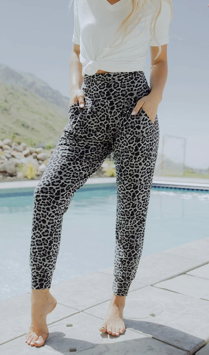 Harem Pants in Gray Leopard