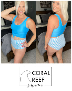 Coral Reef Beach Bum Swim Bottoms in Blue Stripe FINAL SALE