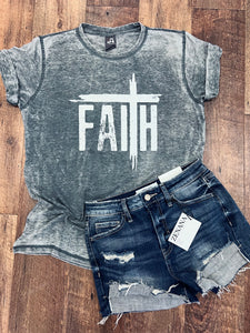 Faith Tee in Acid Wash Navy