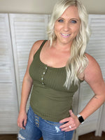 Load image into Gallery viewer, Hurry Up Henley Tank in Olive FINAL SALE

