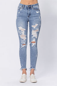 Pick Me Judy Blue Shark Hem Skinny Jeans