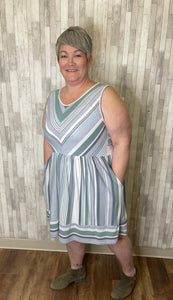 Raila Multi Stripe Dress In Sage FINAL SALE