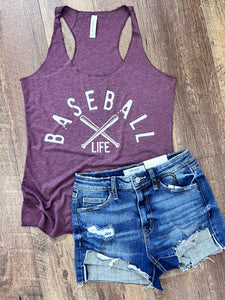 Baseball Life Tank in Heather Maroon